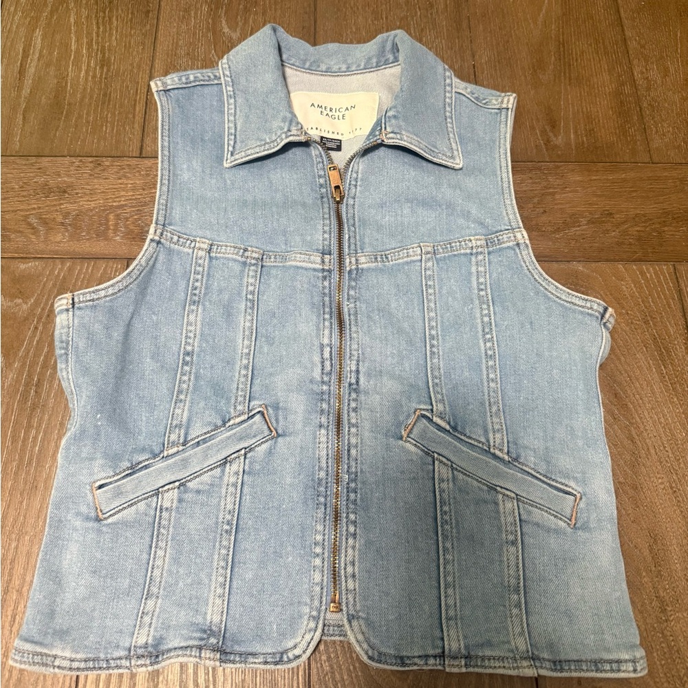 American Eagle Outfitters Light Blue Denim Vest